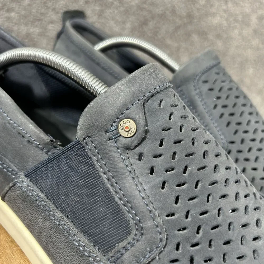 ECCO Collin Men's Size 12 Blue Perforated Leather Slip On Loafer Shoes Used